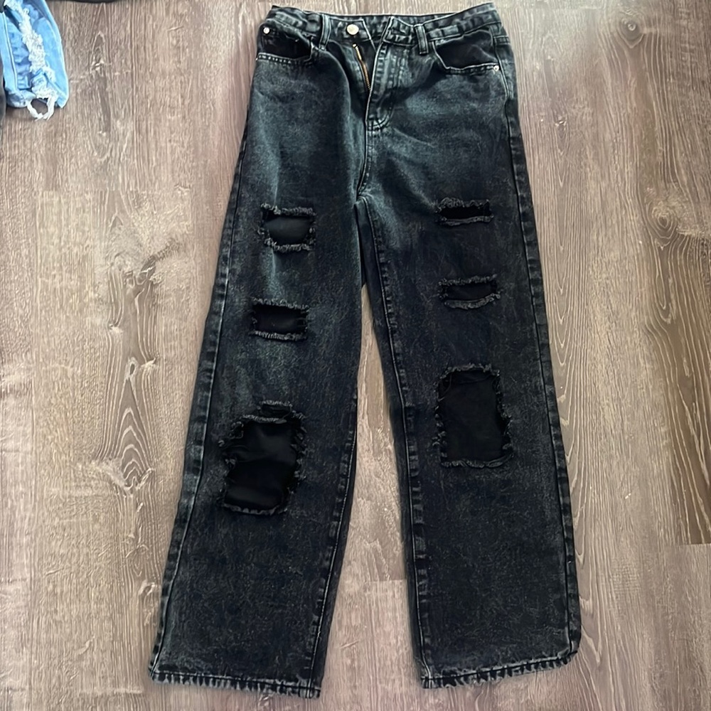 Black Ripped Straightleg Jeans